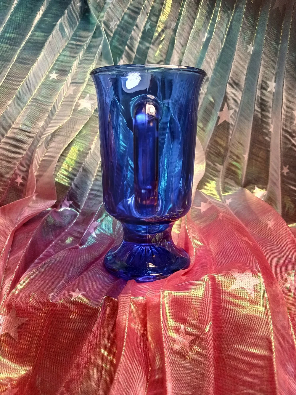 Vintage Anchor Hocking Blue Glass Pedestal Mug